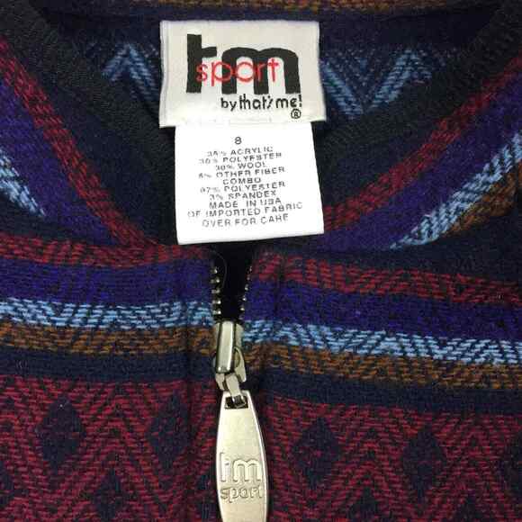 Womens Stripe Vest Size 8 Wool Blend Zip Up Purple Blue Brown Red - Picture 5 of 6